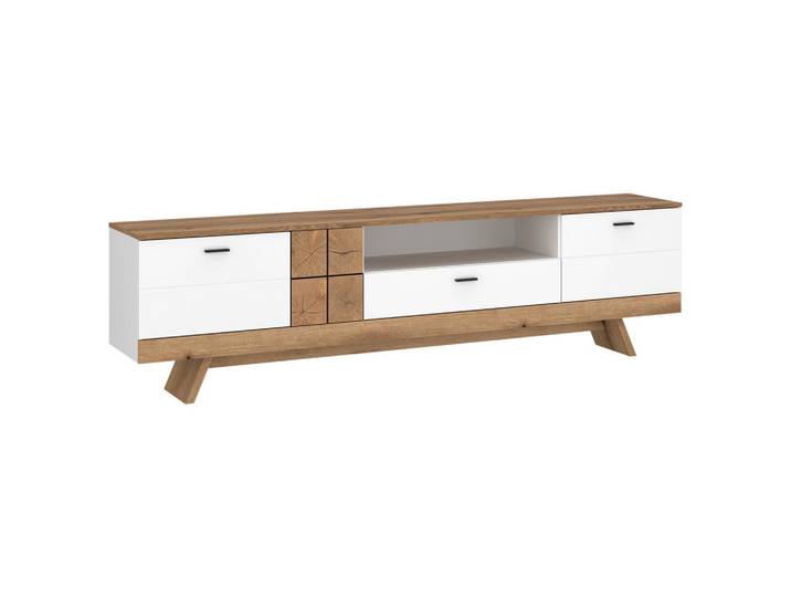 Tv-element ORETA Weiss, Eichefarben, Weiss Hochglanz 216/61,7/45 cm