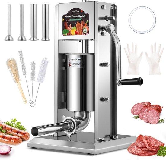 Famanu Wurstfüller 3L manuell mit 4 Füllrohren - Edelstahl Wurstmaschine für Zuhause