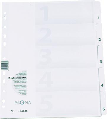 PAGNA Karton-Register, Zahlen 1-5, grau