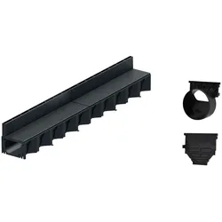 1m ACO Self® Hexaline 2.0 Entwässerungsrinne mit Schlitzaufsatz Kunststoff + Ablauf Horizontal