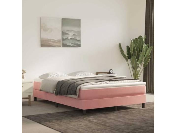 KGHFDVB Bett Rosa 193 x 140 x 25 cm aus Holzwerkstoff Samt Samt (100% Polyester), Sperrholzlatten für gleichmäßige Gewichtsverteilung, stabile Stützbeine, fürs Schlafzimmer, Matratze