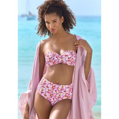Highwaist-Bikini-Hose LASCANA "Jasmin", Damen, Gr. 42, N-Gr, bunt (rot, flieder), Microfaser, floral, Badehosen, im Blümchen-Druck