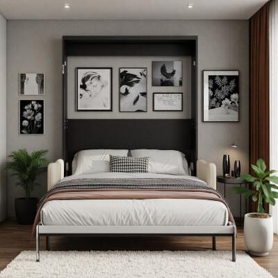 ZWYO HOSIMU Queen Murphy Sofa Bed with Storage Cabinet, Space Saving Wall Bed with Sofa for Living Room & Bedroom