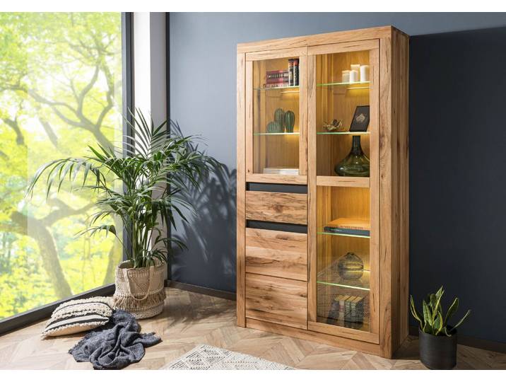 Vitrine Wild-/ Zerreiche 110x42x200 Eiche natur geölt MONTREUX #118