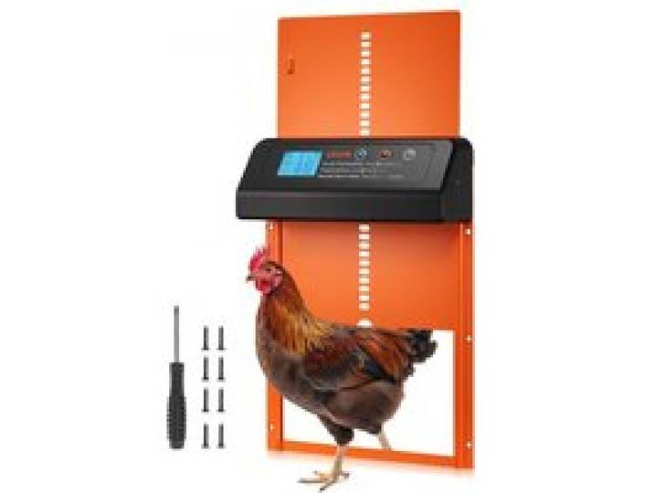 VEVOR Automatische Hühnerklappe, Hühnerstalltür mit Timer, manueller Einstellung & Einklemmschutz, Hühnertür, Hühnerauslauf-Toröffner mit wasserdichter Versiegelung, orange, 350x250x73 mm