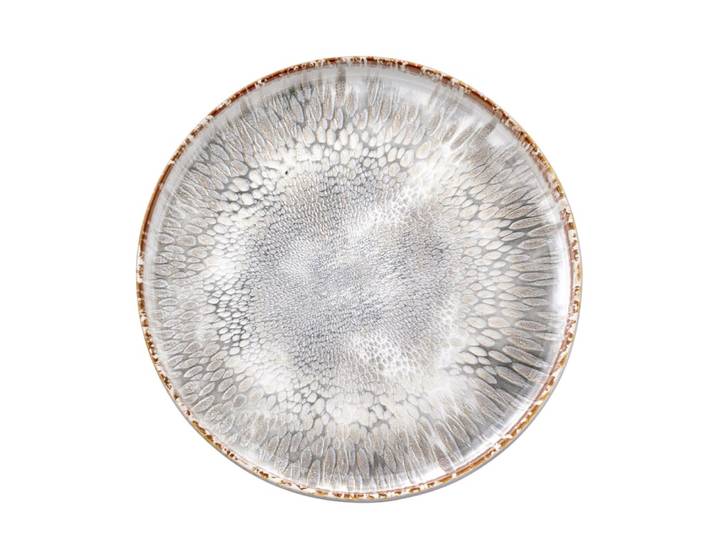 Assiette plate en grès gris texturé