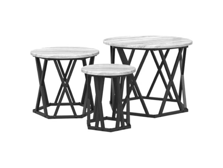 KUTYWEXFM Nesting Beistelltisch 3er Set Graues Sonoma Couchtisch Stahl Platzsparende Stapeltische aus Holzwerkstoff mit robustem Stahlgestell für Wohnzimmer und Schlafzimmer, 3er Set