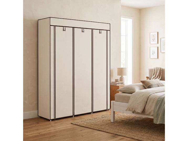 HOMCOM Armoire Penderie 8 Étagères 2 Barres Tissu Crème