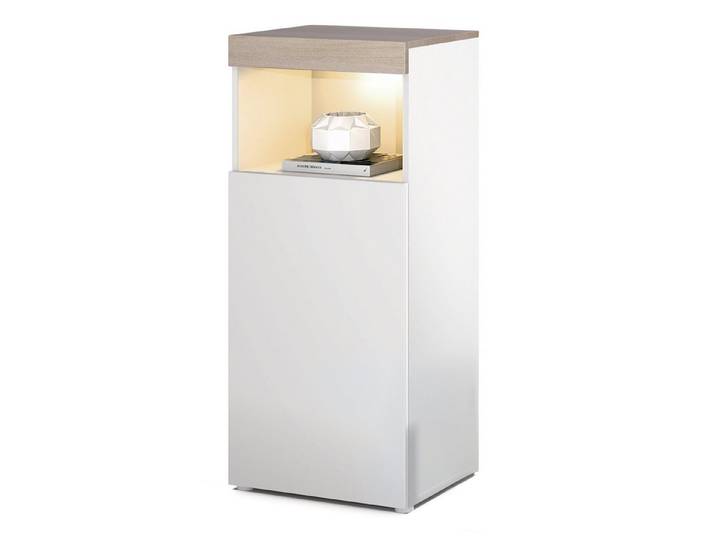 Vladon Standvitrine Pure (Vitrine, Korpus, Eiche Nordic Front mit LED Beleuchtung) Farbige oberfront