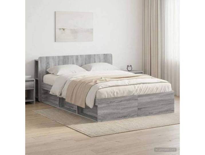RJPLMFV Bettgestell, Holz, Sonoma-Technik, Grau, 150 x 200 cm Mit Schubladen, modernes Design, stabile Latten, einfache Montage