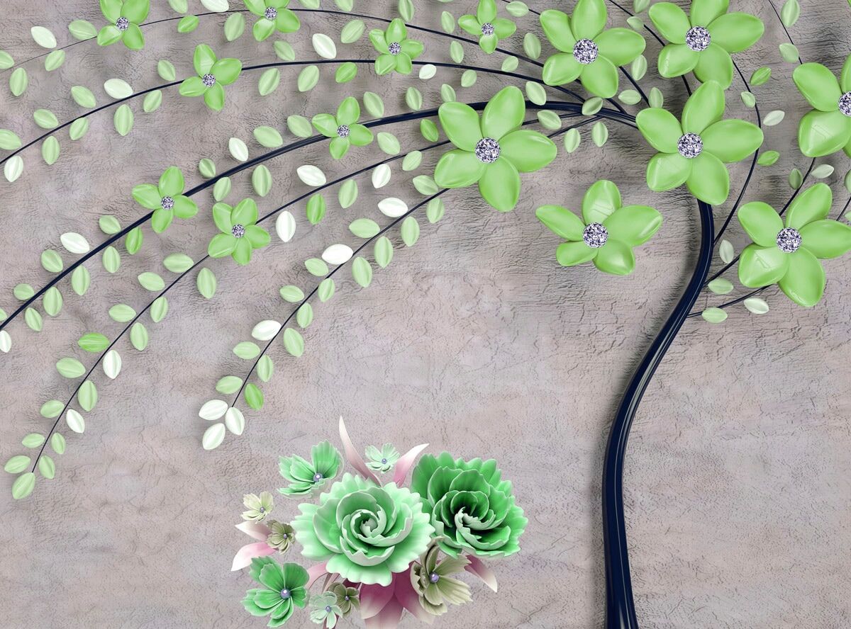 Fototapete PAPERMOON "Baum mit Blumen", bunt, B:2m L:1,49m, Vlies, Tapeten, Fototapete