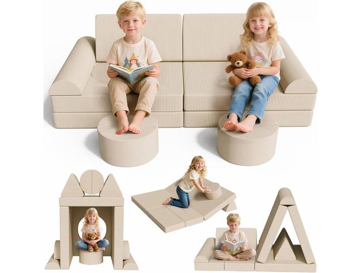Canapé de jeu modulaire pour enfants, cordon de canapé de jeu, blocs de construction de canapé pour enfants, canapé pliable Oeko-TEX, jeu créatif, 14 pièces