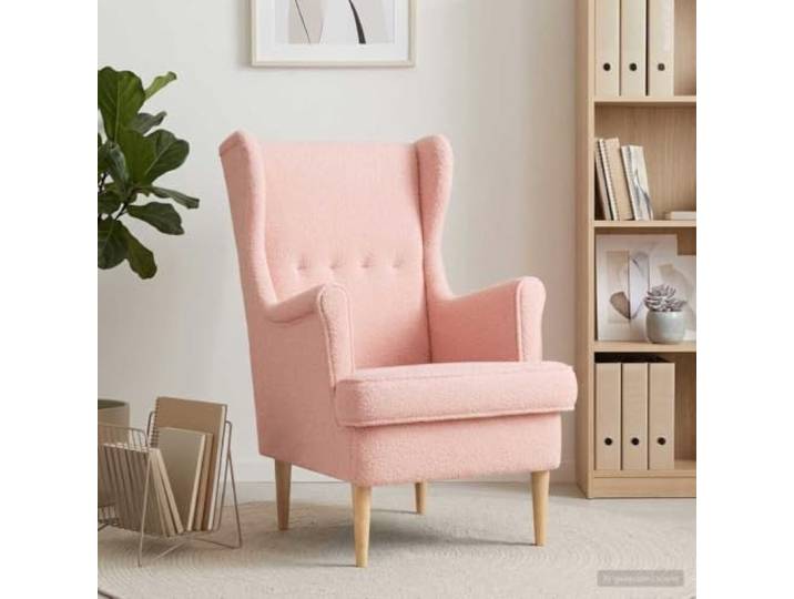 NLQMSU Sessel, gelockt, 65 x 79 x 100 cm, Rosa Geschwungener Stoff, Füße aus massivem Gummibaumholz, Rahmen aus Metall und Holz, abnehmbares Schaumstoffkissen
