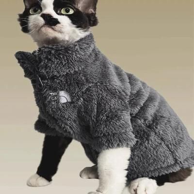 Inspired Finds SnuggleFleece Winter Coat For Hairless Cats & Small Pets gray l (4.41 5.51 Lb)