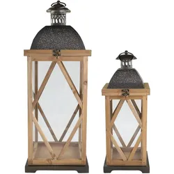 Chic Antique Laterne aus Holz 2er-Set, H67/L24/B24 cm