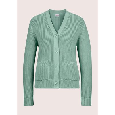 Strickjacke MADELEINE "Strickjacke Strickjacke mit Taschen", Damen, Gr. 44/46, grün (hellsalbeigrün), Obermaterial: 100% Baumwolle CO., Modern, normal, V-Ausschnitt, Strickjacken Strickjacke