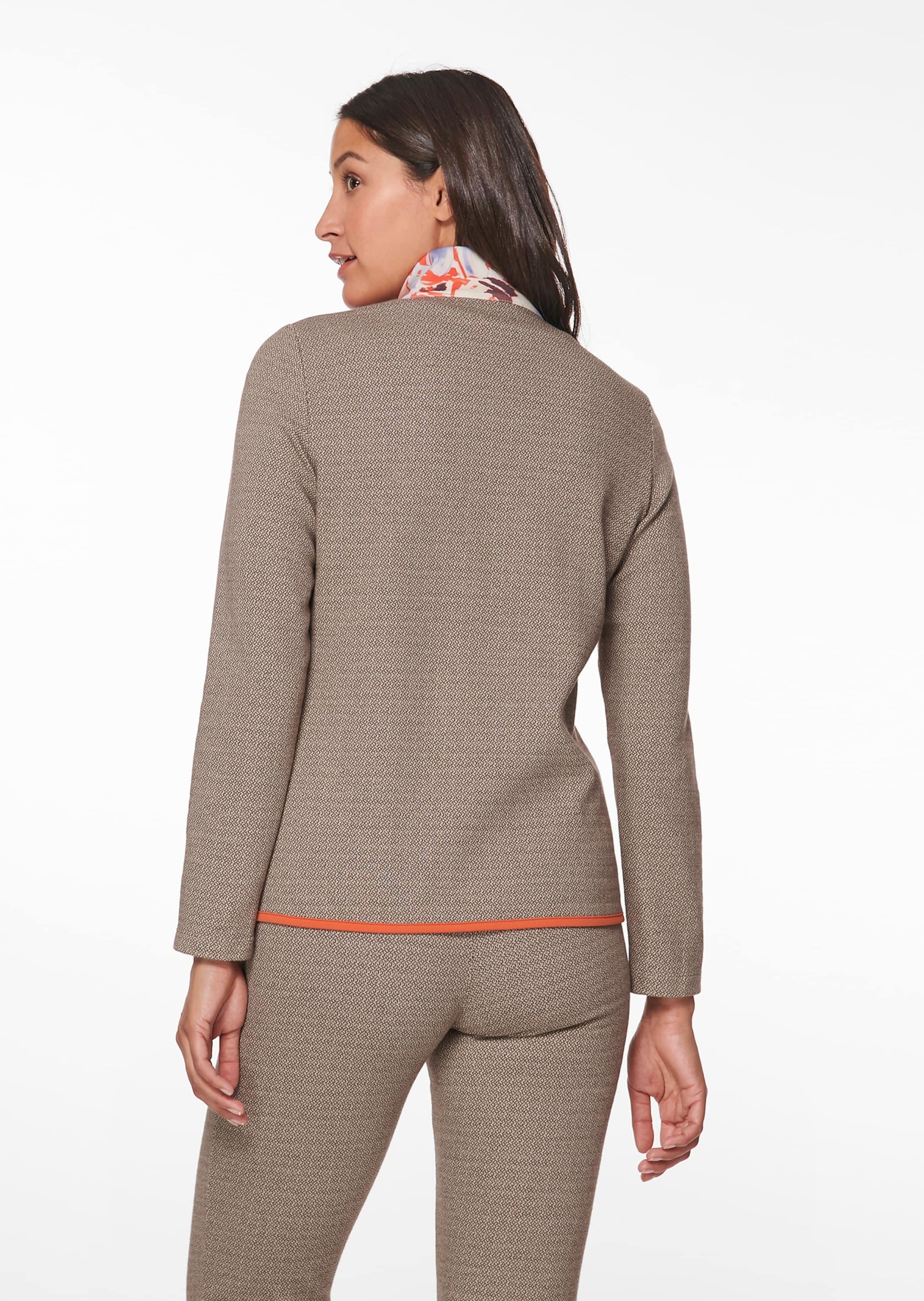 Outdoorjacke MADELEINE "Jacke Fitness-Jacke", Damen, Gr. 40, braun (muskatbraun, multicolor), Obermaterial: 47% Polyester PES. 44% Viskose CV. 9% Elasthan EL., Modern, Jacken Outdoorjacke
