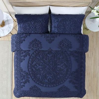 Beatrice Home Fashions/Bed Chenille Medallion Bedspread, Queen, Navy