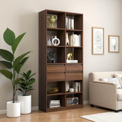 ZWYO HOSIMU "70.87"" Open Cubby Bookcase with 10 Compartments & 4 Drawers, Tall Freestanding Display Shelving Unit for Living Room"