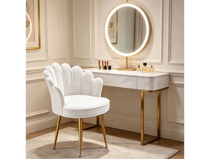 FLASIDU Fauteuil Salon Moderne avec Pied Doré Fauteul de Salon Design Fauteuil Coiffeuse pour Chambre et Salon velours Blanc