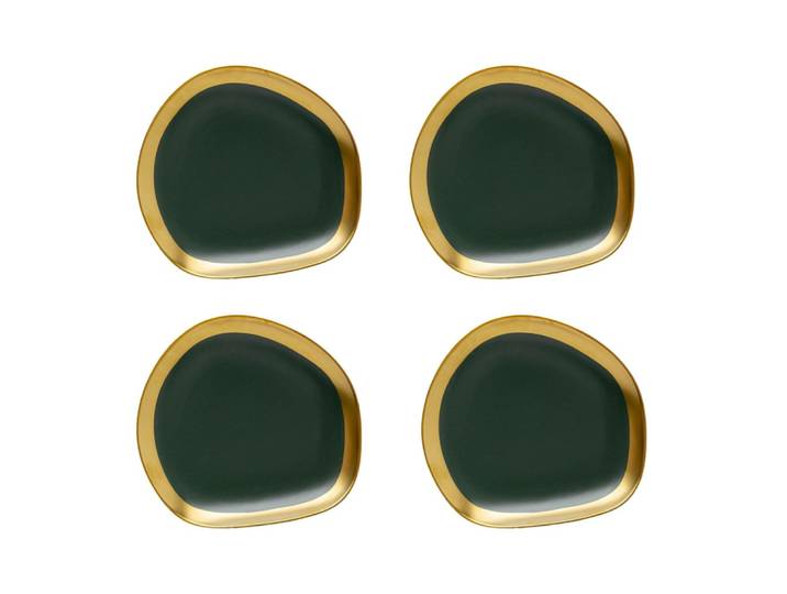 Assiette en grès vert foncé et doré d21 - lot de 4
