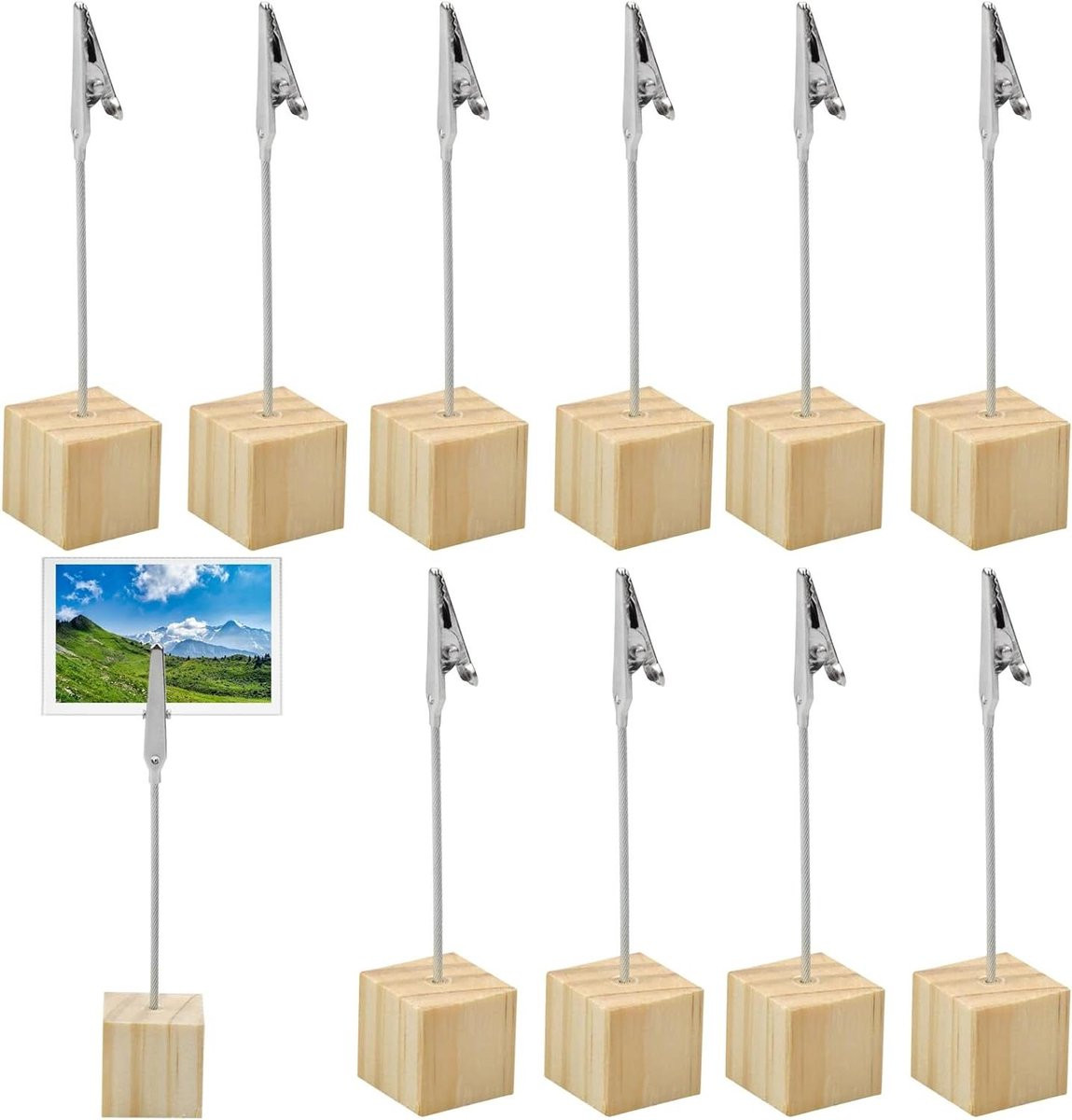 Set van 20 houten memo kaarthouders voor decoratie op tafel