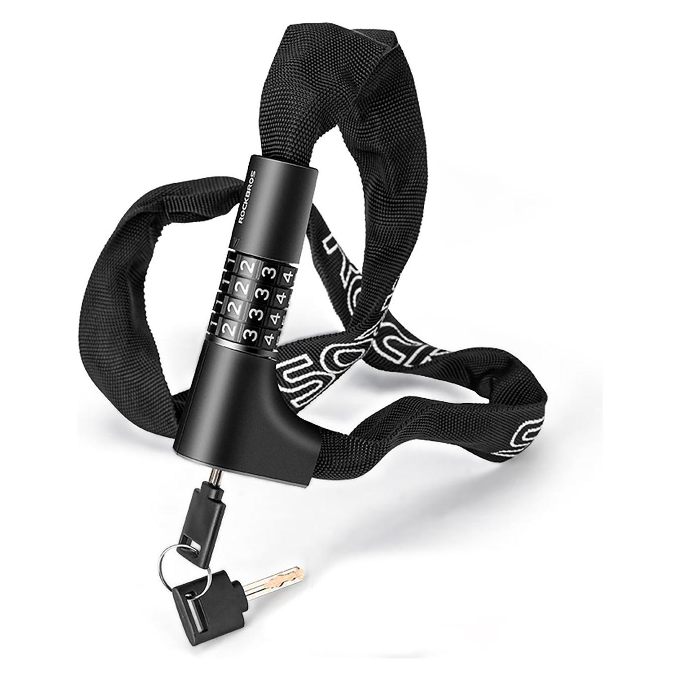 Rockbros 3230002001 bicycle lock with combination and key - black (95 cm) (1701423730)