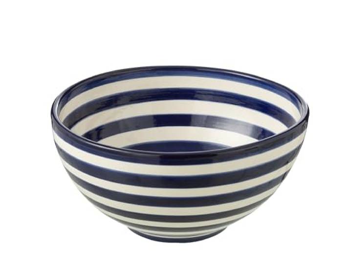 BOWL GRANADA STRIPES HIGH CERAMIC WIT / COBALTO BLUE Large
