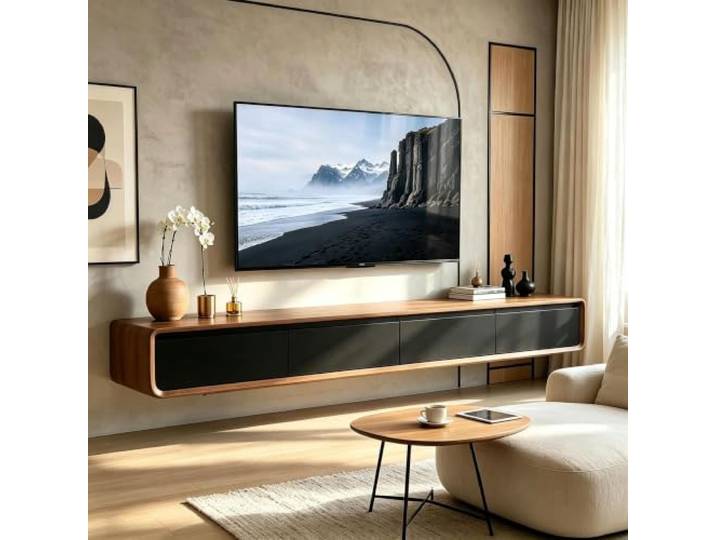 TV Lowboard Hängend, TV-Schrank Aus Holz, Schwebender TV-Schrank Mit Stauraum, Hängende Medienkonsole, TV-Ablage Für Das Wohnzimmer, Moderne TV-Wandlösung, Schlanke TV-Regal(Walnussbraun-B,240cm)