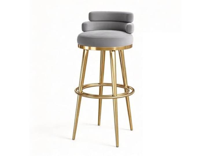 Guyifuny Barhocker für Hausbar Samt Niedrige Rückenlehne Samtbezug auf hochdichtem Schaum, niedrige Rückenlehne, Metallgestell mit Fußstütze, für Küche(Grey,29.5in Gold)