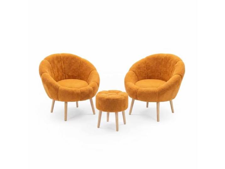 Hanah Home Stylish Wing Chair & Pouffe Set (3 Pieces), Orange, 100% Wellssoft Fabric, 18mm Melamine Coated, Perfect for Modern Living Spaces