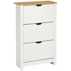 MODFU Schuhschrank Schuhkipper 72x26x112 cm Weiß mit 3 Klappen für bis zu 18 Paar Schuhe, große Ablagefläche, Kippschutz, platzsparend für Flur