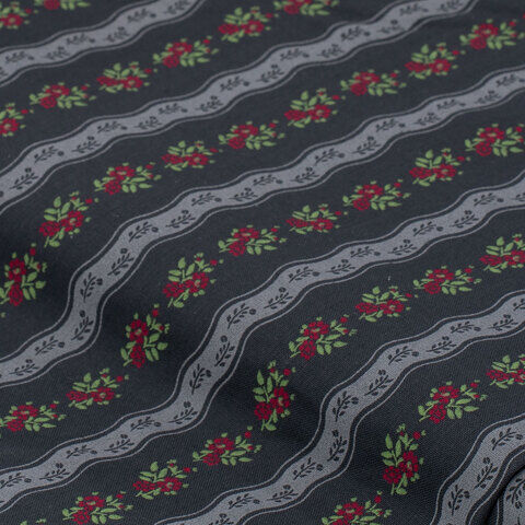 Baumwoll-Trachtenstoff "Ranken & Rosen", schwarz-color