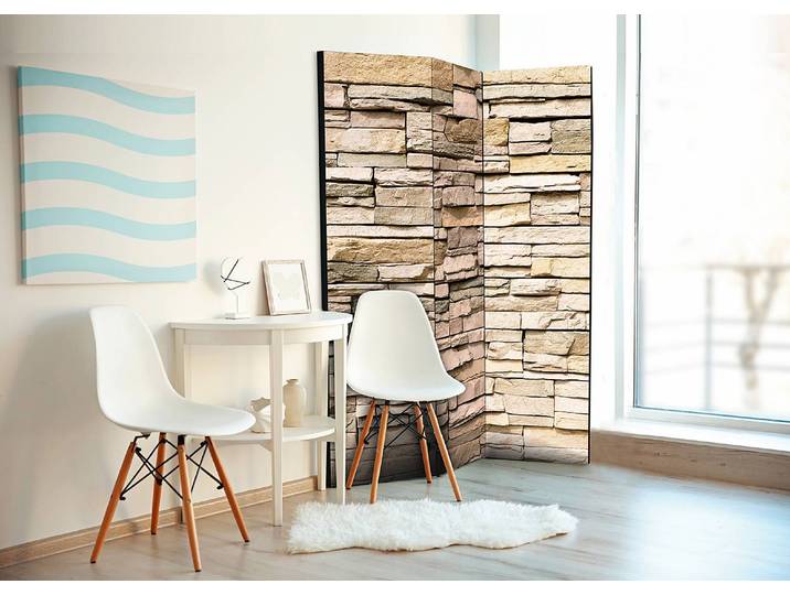 Paravent Decorative Stone Akustik Vlies auf Massivholz Braun 135 x 172cm