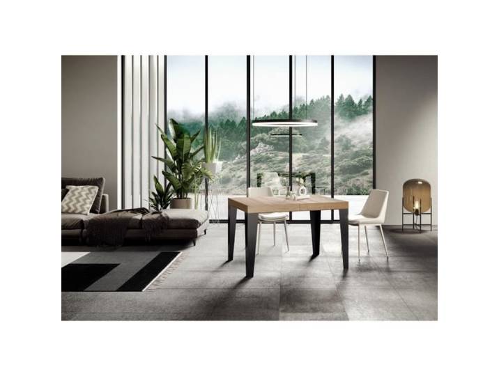 Table Flame Extensible - Flame - Dessus Chêne Nature 90x180 Allongée - Cadre Anthracite