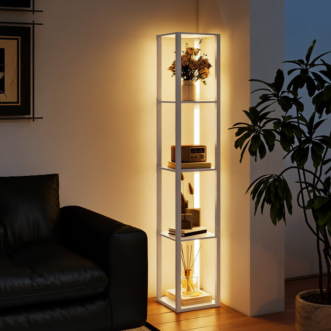 17 Stories Floor Lamp for Living Room, Standing Lamp with Foot Switch, Oak White 163cm H X 29cm W X 29cm D