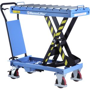 HanseLifter Hubtisch SPR500 + Rollenbahn, fahrbar, 1010 x 520mm, Hubhöhe 1000mm, Tragkraft 500kg