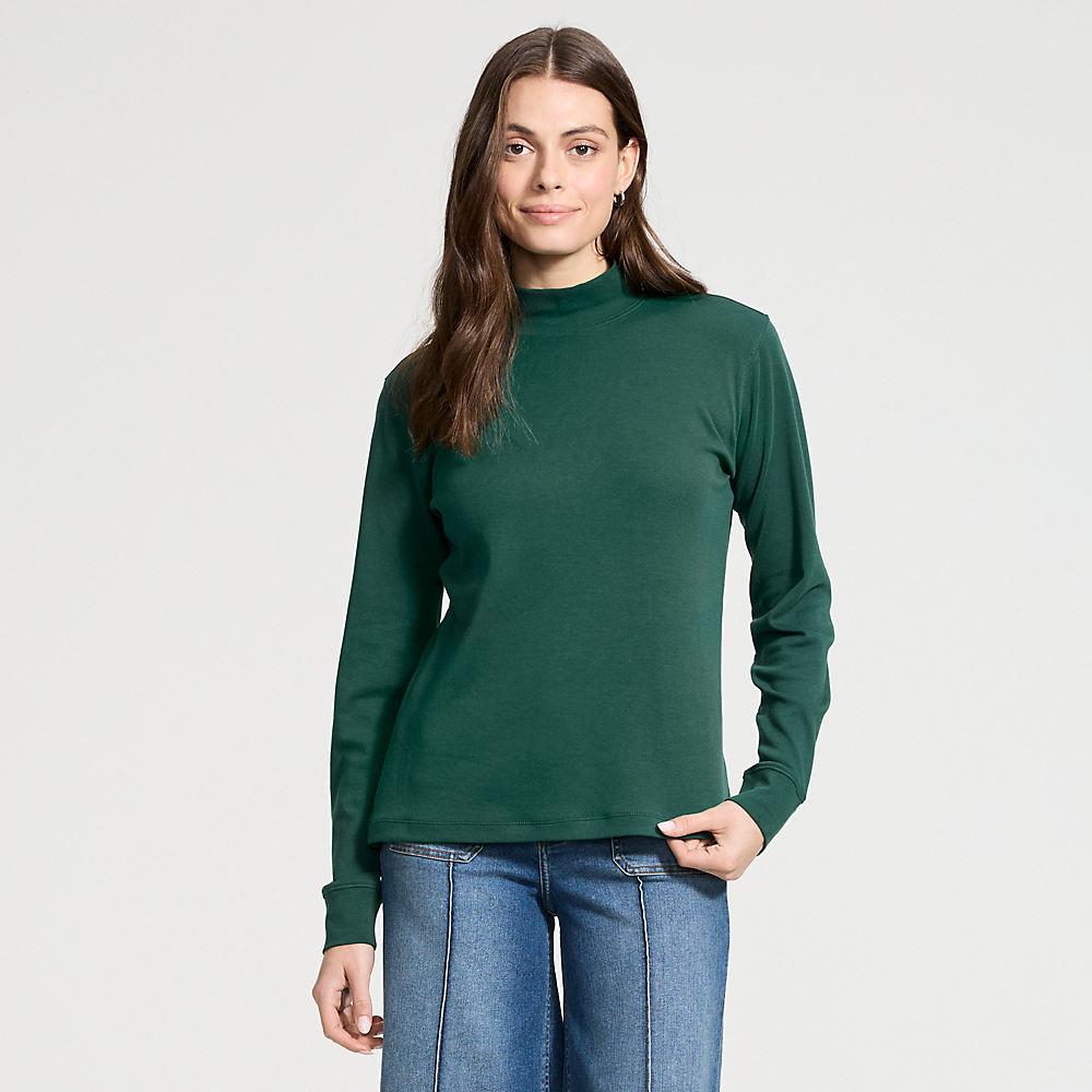 Stehkragen-Shirt in Petite-Größe, Damen, size: petite, Grün, Baumwolle, by Lands' End