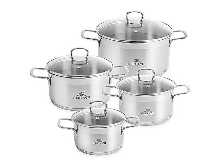 Gerlach 1760 Brava Topf-Set Edelstahl Kochtopf-Set Induktion Induktionstöpfe-Set Töpfe-Set Induktionsgeeignet Kochgeschirr 4 Stück, Silber
