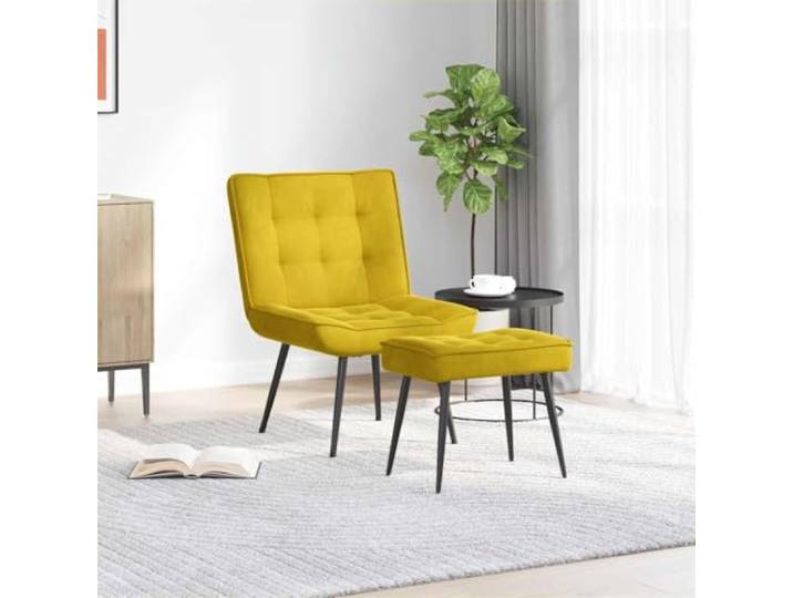 Xolmizyn Relaxsessel mit Hocker, Samt-Sessel & Fußstütze, Gelb, 64x74x84 Bequeme Schaumstoff-Polsterung, Stabiles Gestell aus Metall & Sperrholz