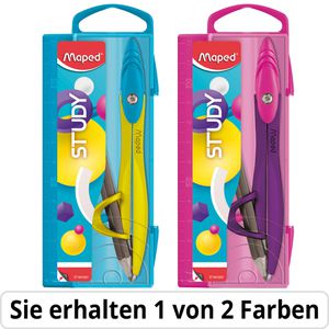 Maped Zirkel 194102, Study Pop, 2-teilig, Einsatzzirkel, farbig sortiert, mit Stifthalter