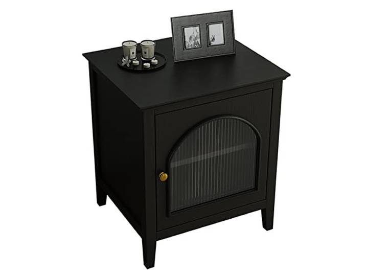 YCCHAH Bett mit Stauraum Nachttisch for den Innenbereich mit 2 Schließfächern, Glastür, for Schlafzimmer, Wohnzimmer Desktop(A,Door Left)