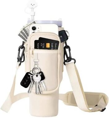 Perfect Picks Market Water Bottle Carrier With Strap & Phone Pocket For Stanley Tumblers beige Bag