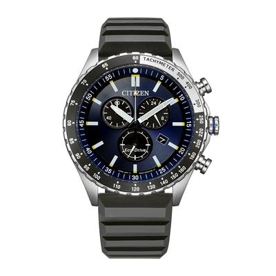 Chronograph CITIZEN "Eco-Drive Sports Chrono", schwarz, dunkelblau, Armbanduhren, Herren, Chronograph, Armbanduhr, Solar, Herrenuhr, Silikonarmband, analog, Big Date
