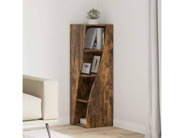 KGHFDVB Eckschrank 32x32x102cm Holzwerkstoff Räuchereiche Platzsparendes Eckdesign, Robustes Material, Viel Stauraum, Wandbefestigung Erforderlich