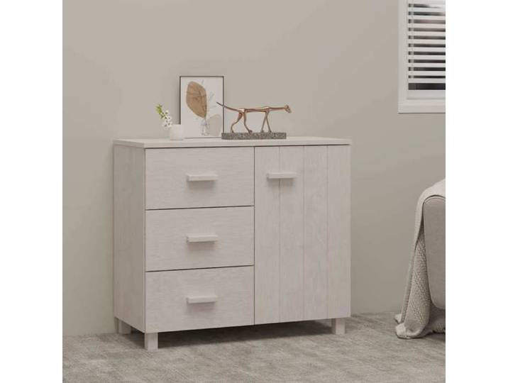 Blanc Buffet HAMAR Blanc 90x40x80 cm Bois massif de pin - Meuble Rangement LV30604