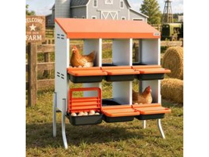 VEVOR 2-stöckiges Legenest 795x525x990 mm, 6 Fächer, Hühnernest aus Metall mit Stützbeinen, Geflügelnester, Abrollnest, ideal für Hennen, Enten, Hühner & anderes Geflügel, Orange