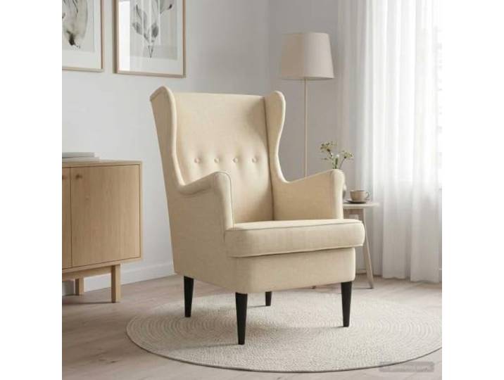IBUQDDV Moderner Sessel mit Stoffbezug Creme, Metall- und Holzrahmen, Weicher Stoffbezug, robuste Metall-Holz-Kombination, ergonomische Polsterung, Gummibaumbeine, pflegeleichte Reinigung