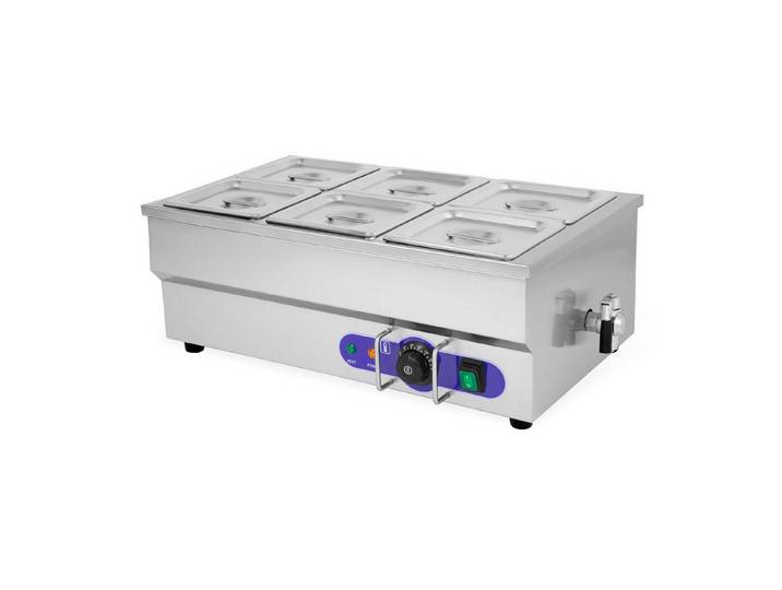 vertes Speisenwärmer Elektrisch 1500W aus Edelstahl, (6X 1/6 GN Behälter mit Deckel für 6X 1,6L), Ablasshahn, Bain Marie Wasserbad, Temperatur 50-200°C
