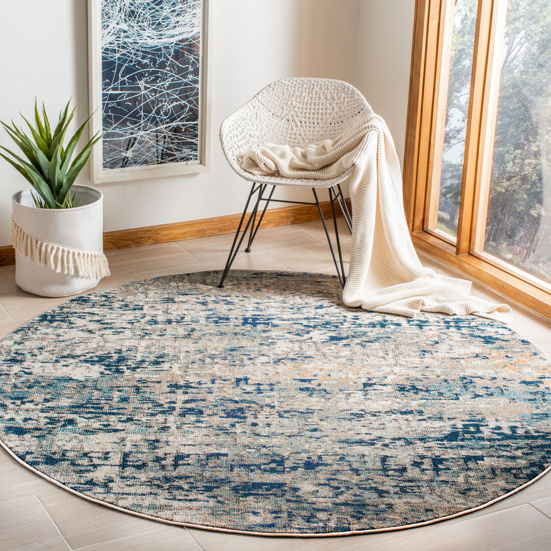 Rio Forest Hill Abstract Area Rug Navy Round 201cm